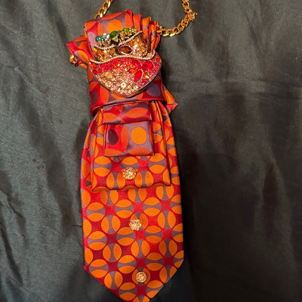 Statement Orange and Magenta Geometric Tie Necklace